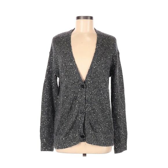 ATM NWT Charcoal Gray Sequin Button Cardigan Sweater Long Sleeve V-Neck Size XS - Picture 2 of 9